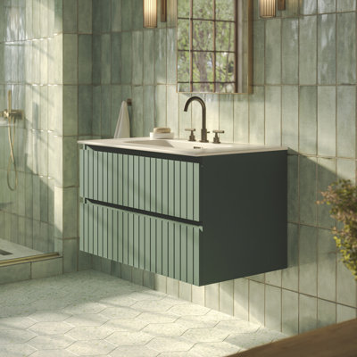 Meuble-lavabo simple flottant cannelé 36 po Atharv
