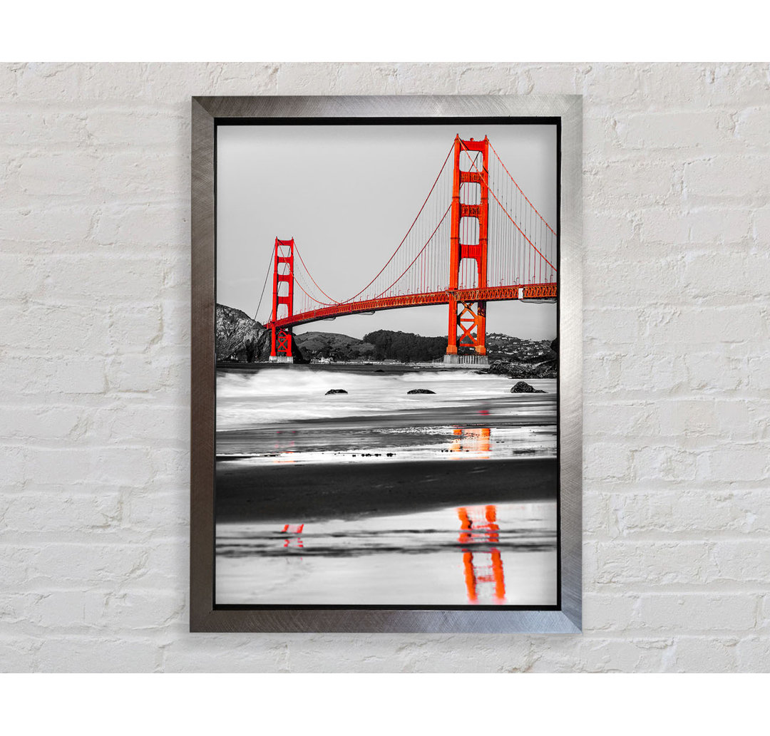 Gerahmtes Leinwandbild Golden Gate Bridge Reflections in Rot