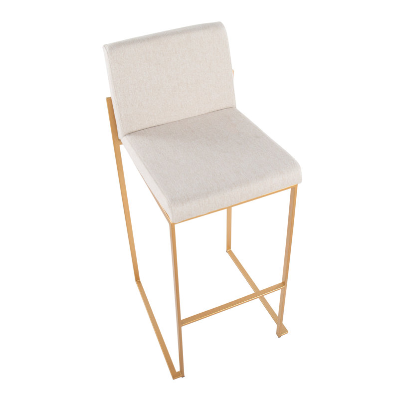 Tabouret de bar et de comptoir à dossier haut Brieon (ensemble de 3), Tissu beige / doré