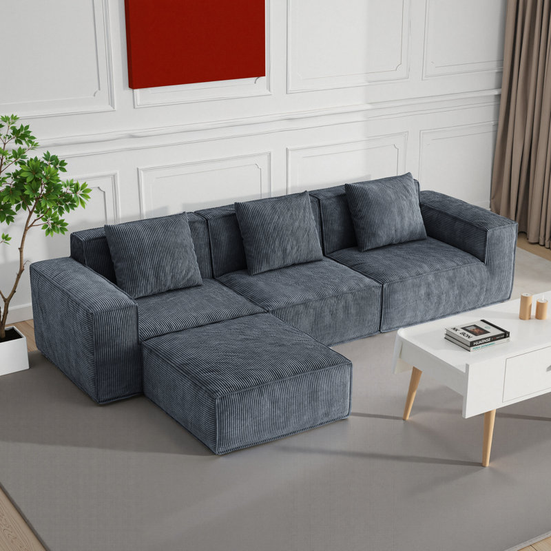 Canapé modulaire modulaire à conversion libre, Gris, H 22,4 po x l 118 po x P 39,4 po, 4