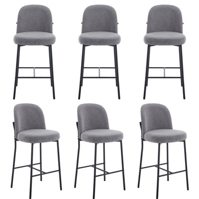 Modern Counter Height Bar Stools Set of 6, 28 Inch Sherpa Boucle Upholstered Bar Stools with Back, 18" Seat Wide Island Stools with Black Metal Frame for Kitchen Counter/Breakfast Bar