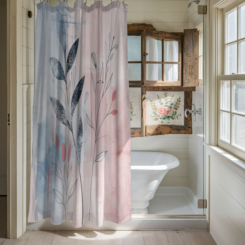 Rideau de douche standard rose et bleu Wabi Sabi, H 74 po x l 71 po