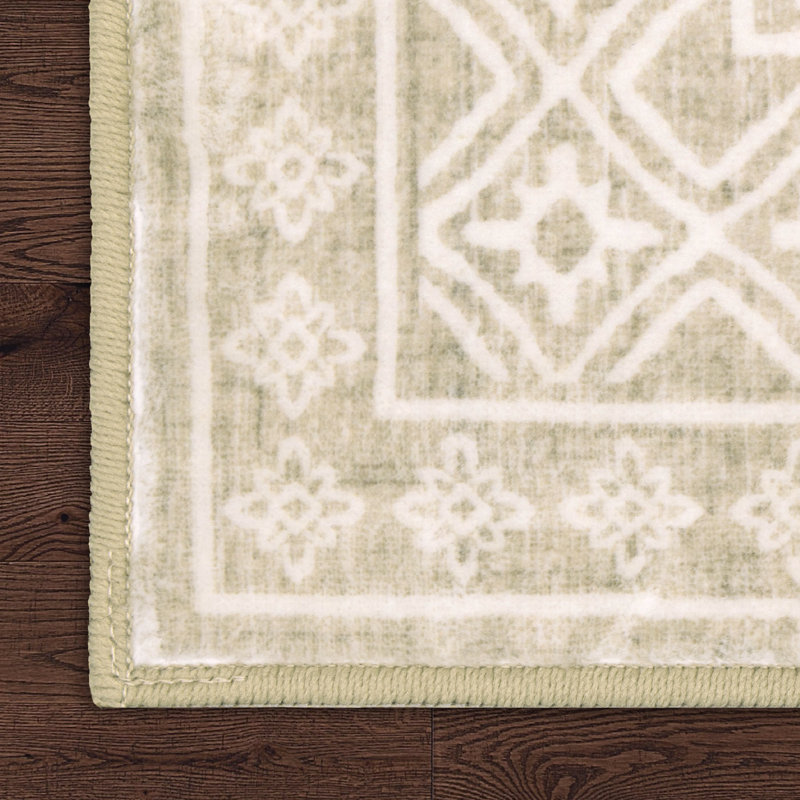 Laura Ashley Washable Printed Velvet Rug, Beige, 2'2" x 8'