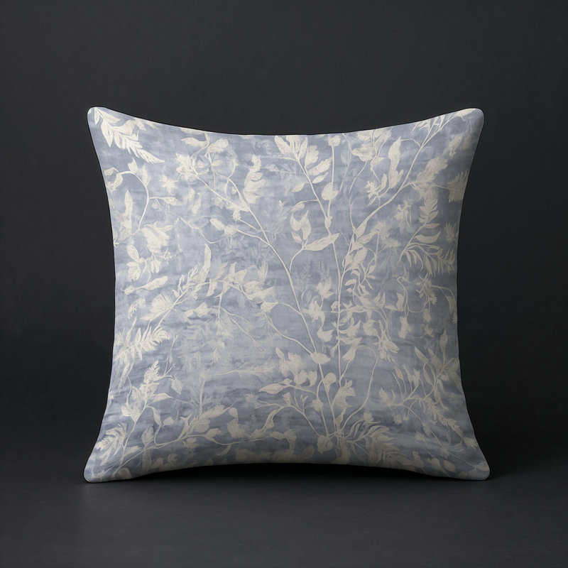 Modern Contemporary Indoor and Outdoor Throw Pillow, Blue Grey/Light Tan Abstract, Square 16"