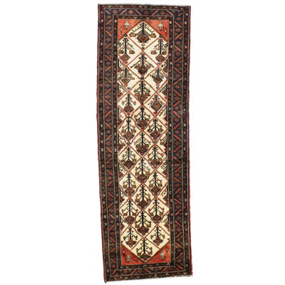 One-of-a-Kind Hand-Knotted Hamedan Dark Brown 3'3" x 10' Runner Wool Area Rug