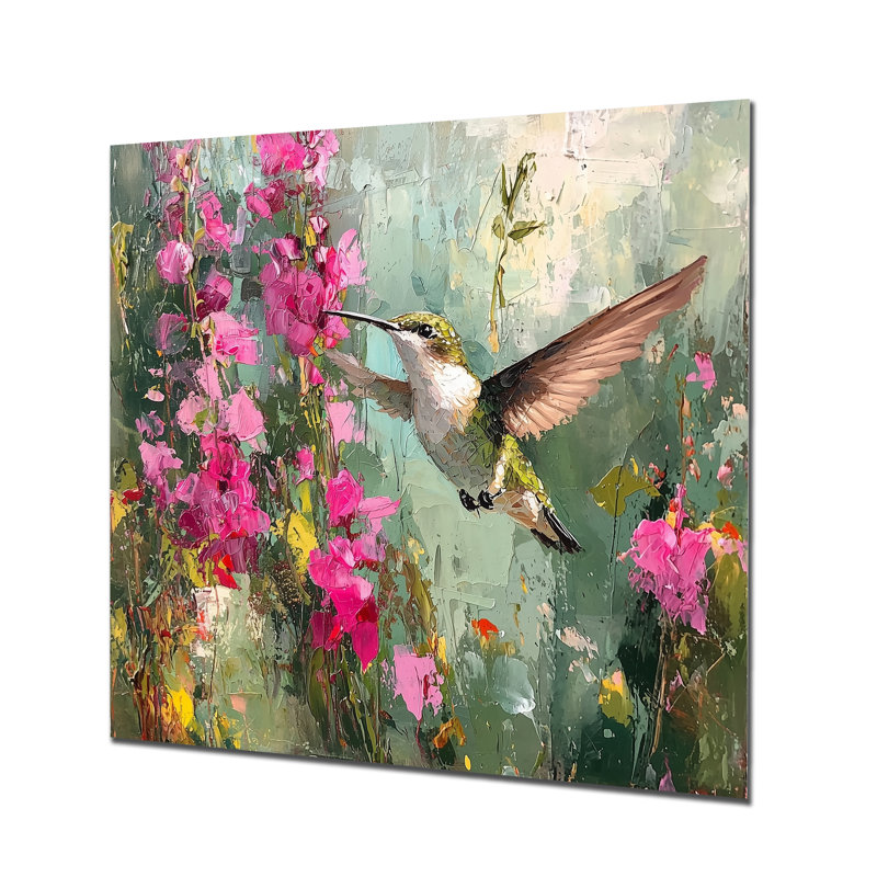 Hummingbird In The Farm Garden III - Bird, reproduction métallique, H 16 po x l 16 po