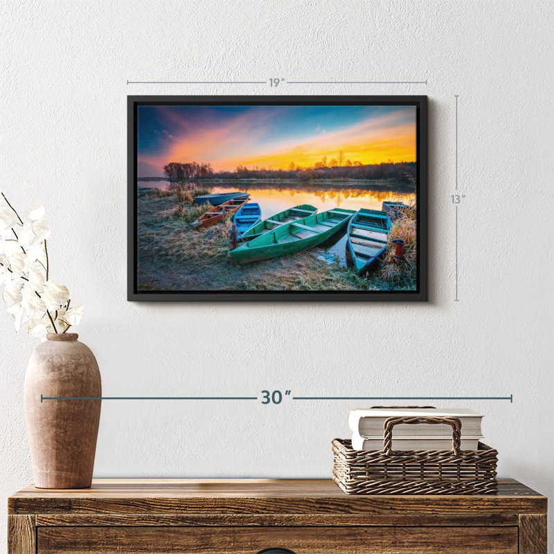 Vieux bateaux par le rivage, reproduction sur toile, H 13 po x l 19 po