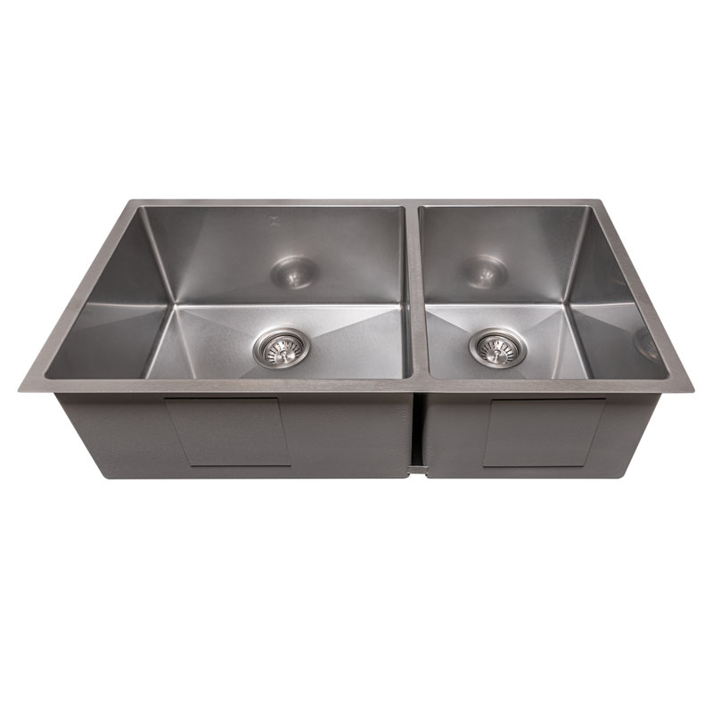 ZLINE 36 in. Chamonix Undermount Double Bowl Satin Stainless Steel Kitchen Sink with Bottom Grid (SR60D-36S)