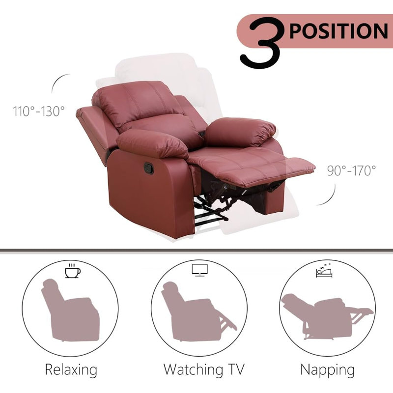 Azuredee 38.5" Wide Red Faux Leather Manual Standard Recliner Sofa Chair