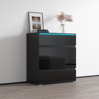 Astorga 32" Nightstand with 16-Color LED Lighting, High Gloss Finish