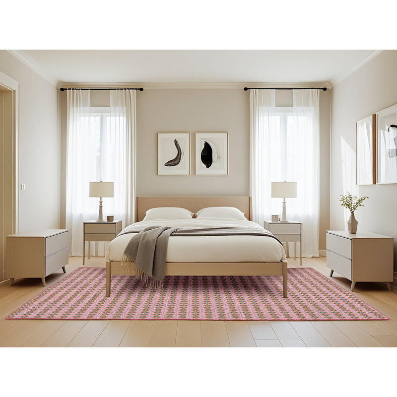Motif géométrique rose Tapis décoratif, Rectangle 5 pi x 8 pi