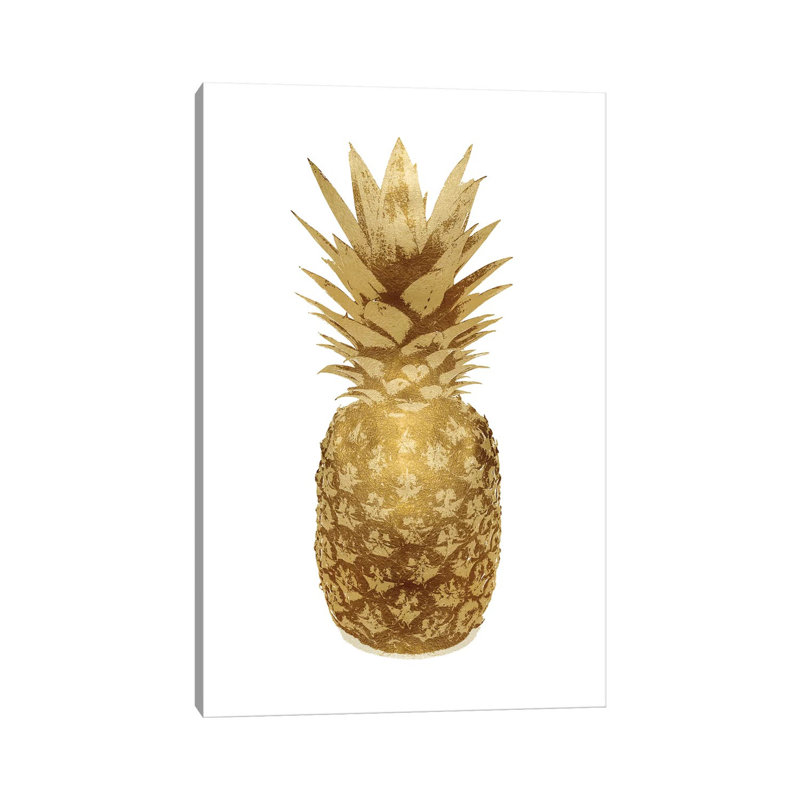 Gold Pineapple On White II by Kate Bennett - Wrapped Canvas Gallery-Wrapped Canvas Giclée, 20.32 cm H x 30.48 cm W