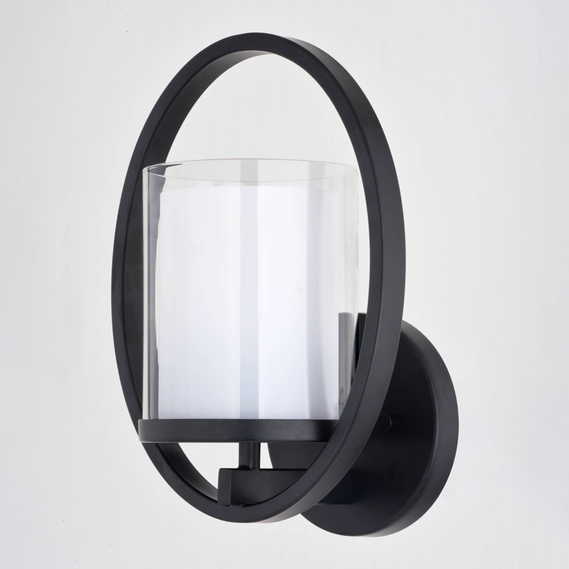 Renelso 1 Light Black Transitional Wall Sconce White Glass