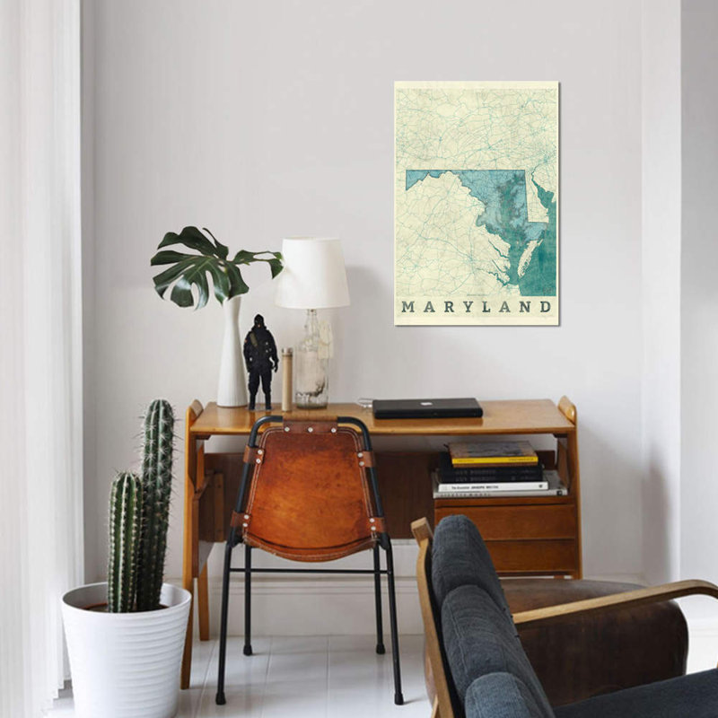 «Maryland Map», impression sur toile, H 18 po x l 12 po x P 1,5 po, Toile tendue, Pas de tapis