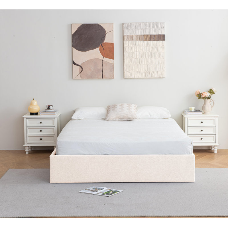 Lit de rangement relevable Braud, Double, Crème, crème