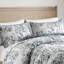 Ensemble d'édredon en coton 3 pièces - très grand / très grand bleu, imprimé botanique floral / coton imprimé très grand revers en coton, lavable à la machine, 2 taies décoratives assorties