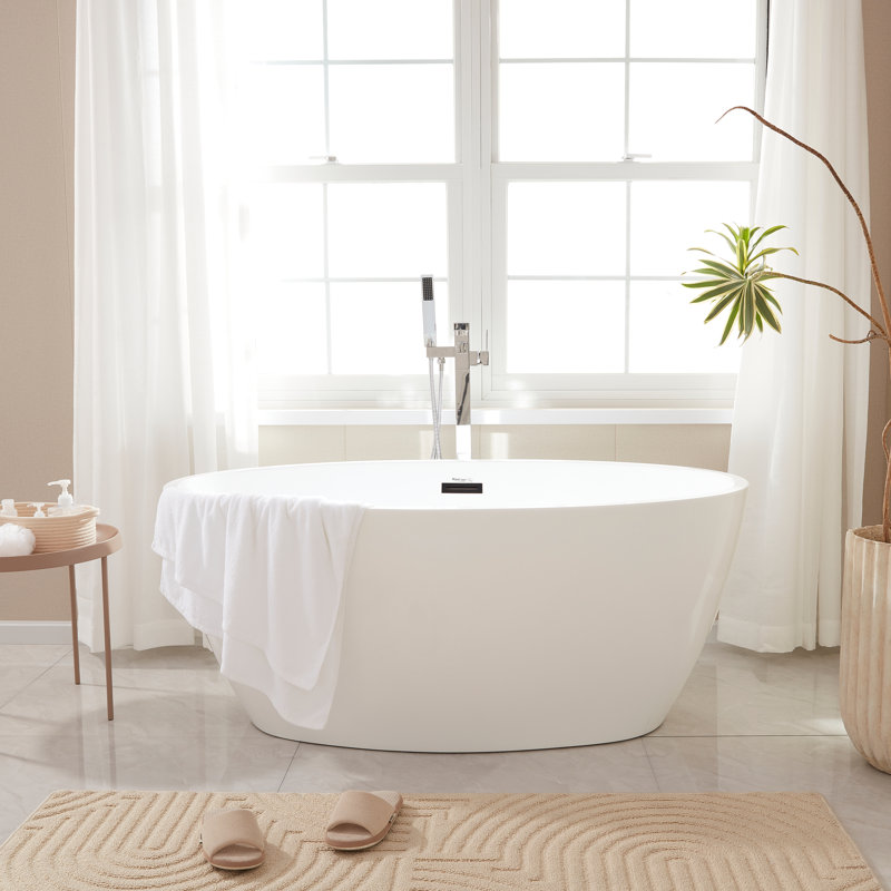 Freestanding Soaking Acrylic Bathtub, White/Oil Rubbed Bronze, 22.8" H x 31.9" W x 55.1" L