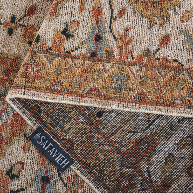 Oriental Hand-Knotted Ivory / Gold Area Rug, Rectangle 6' x 9'