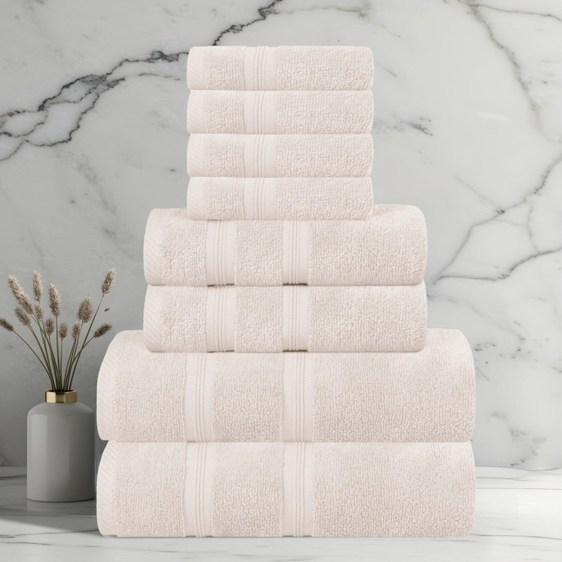  Smart Quick-Dry Zero Twist Cotton 8-Piece Towel Set, Ivory