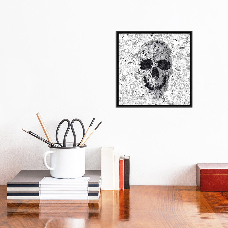 «Doodle Skull, Square» par Ali Gulec, impression sur toile tendue, H 18 po x l 18 po x P 1,5 po, Toile avec cadre noir