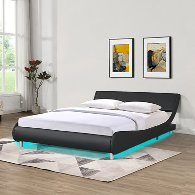 Base de lit tapissier en similicuir avec éclairage DEL avec télécommande et conception de courbe APPC