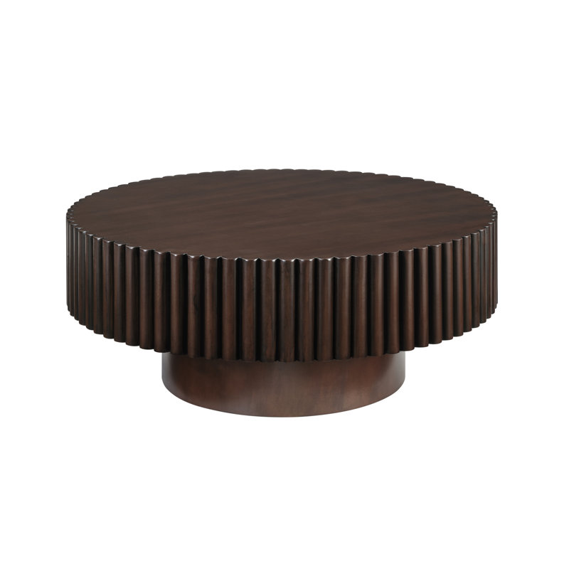 Lorven 32" Solid Wood Round Drum Coffee Table, Espresso Wood