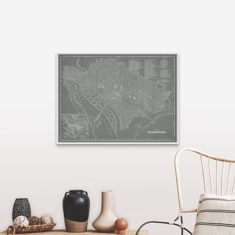 « City Map of Washington, DC » par vision studio-impression d’art graphique, Cadre blanc, H 20 po x l 26 po x 1,75 po