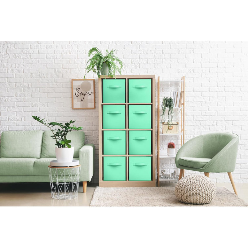 8 Pack 11" Foldable Storage Cubes with Handles, Teal