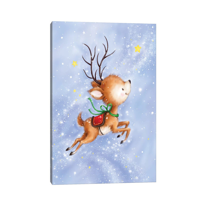 Flying Rudolph by MAKIKO - Wrapped Canvas Print, 20.32 cm H x 30.48 cm W