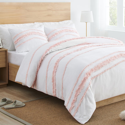 Boho Fringe White and Pink King Duvet Cover Bedding Set by Sweet Jojo Designs