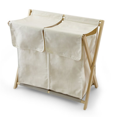 Laundry Basket DAFFY, Wood - Foldable - Removable Bagss - Natural