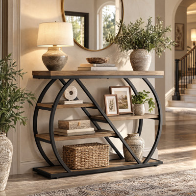 41.3" Industrial Console Table, Farmhouse Entryway Table With 5-tier Storage Shelves