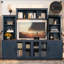 Meuble télé moderne avec armoires de rangement, station de charge et de charge USB, console média murale pour téléviseur, bleu-1003349028