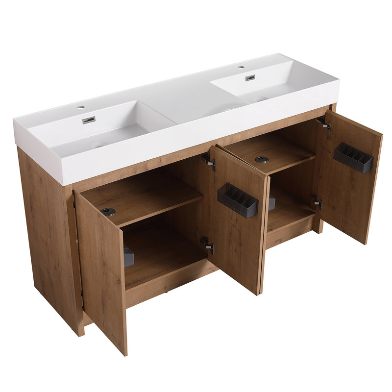 Lavabo de salle de bain en résine 60 pouces (GRB60120DMO), Blanc brillant