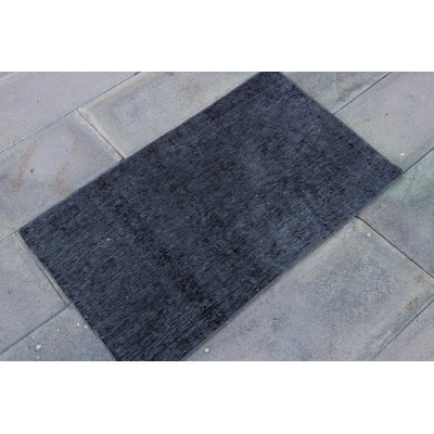 Vintage Overdyed Small Turkish Rug in Gray with Tassels - Ideal for Bathrooms and Small Spaces