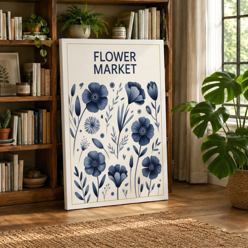Flower Market Botanical - Wrapped Canvas, 30x20 - 76.2 x 50.8 cm, Ochre Border