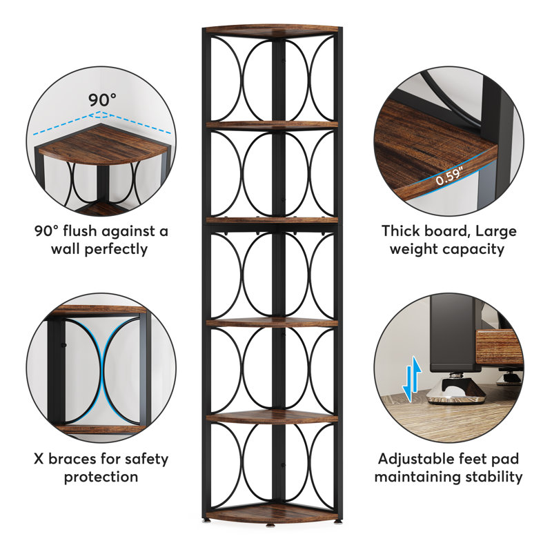 169.98cm H x 31.98cm W Steel Corner Bookcase