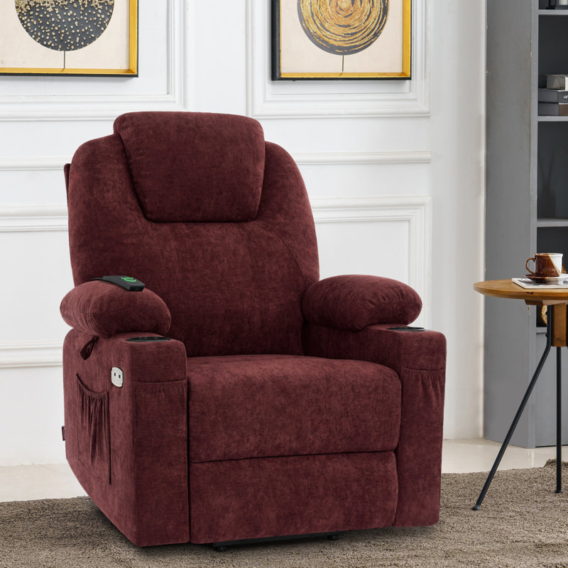 Fauteuil inclinable électrique avec massage et chaleur Rosmunda, 3 positions, Sangria