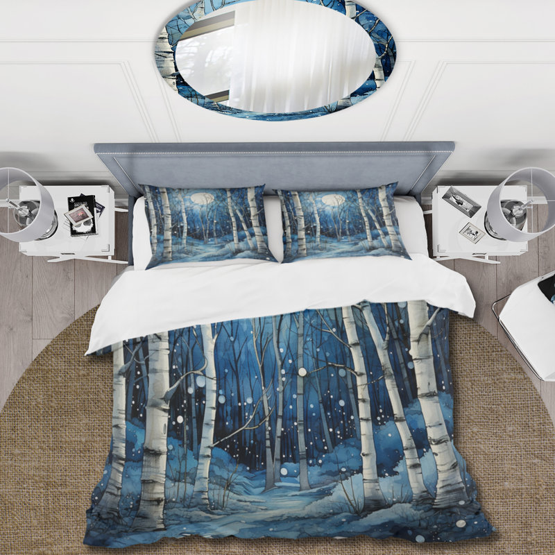 Ensemble de housse de couette Birch Woods Mystic Moonlight I Bedding, Housse de couette simple + 1 taie décorative stan