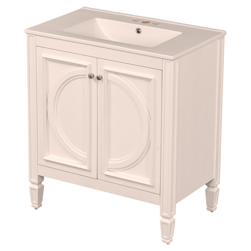 Meuble-lavabo de 30 po avec lavabo, deux portes avec tablette, charnières de porte à fermeture en douceur, style rétro, Blanc