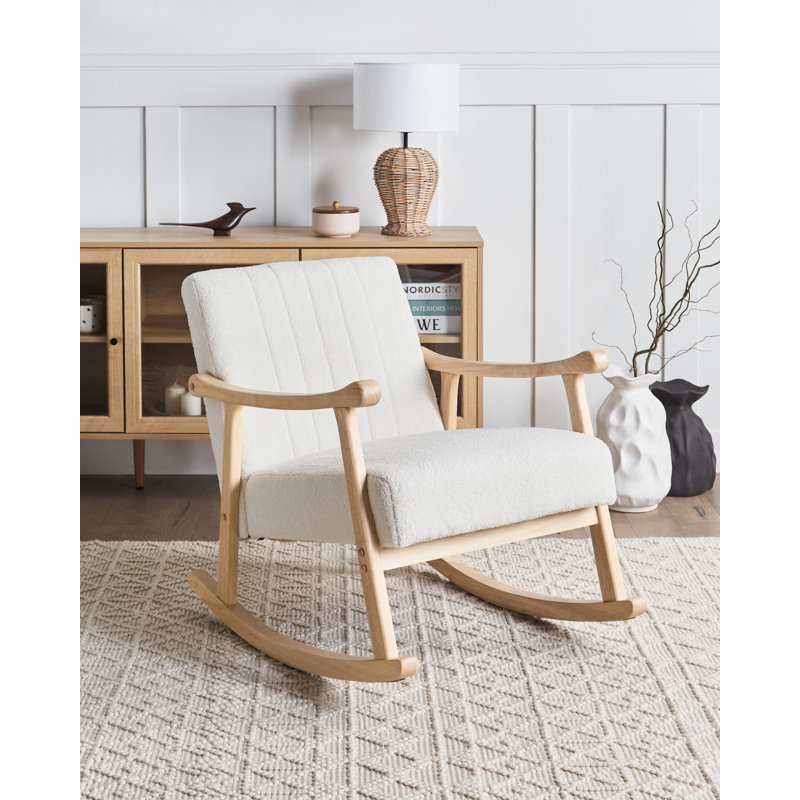 LEKNES Solid Wood Rocking Chair, White Polyester 