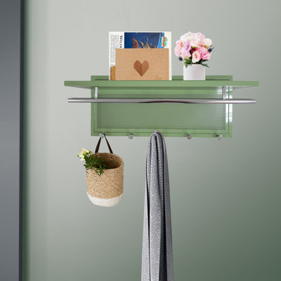 Esyspot Metal Wall Mounted Hook With Shelf, Sturdy Construction And Modern Chrome Accent For Organized Storage