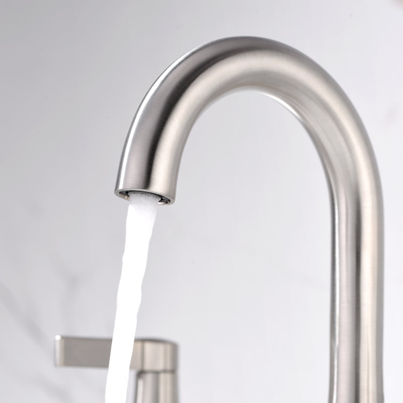 Robinet de meuble-lavabo à 2 poignées avec drain escamotable en métal Reesley, Nickel brossé