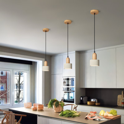 Modern Wooden Ceiling Lights Adjustable Height Pendant Lights Cement Chandelier for Kitchen Island Dining Room Bedroom