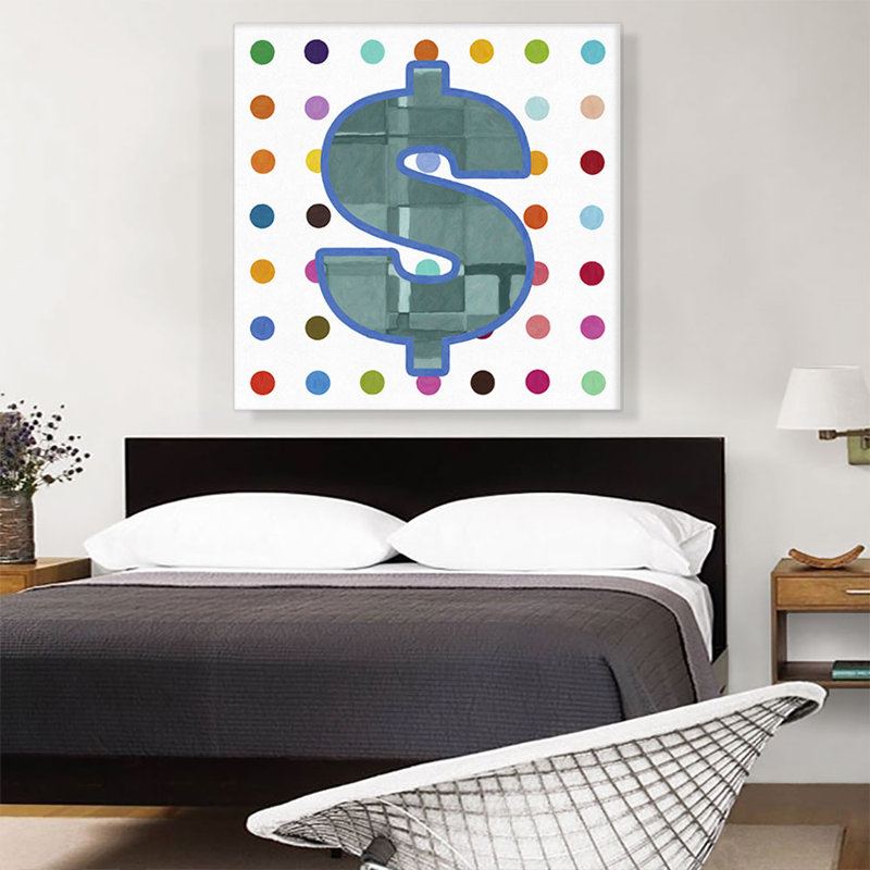 «Fun Polka Dots Dollar Sign», reproduction d'art textuel sur toile tendue, H 36 po x l 36 po x P 0,75 po