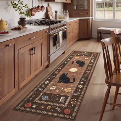 Tapis de couloir lavable animal 2 pi x 6 pi Cat Moon, tapis antidérapant Celestial