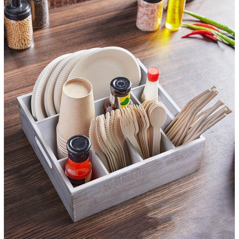 Silverware Caddy With 6 Compartments For Plate Cup Fork Spoon