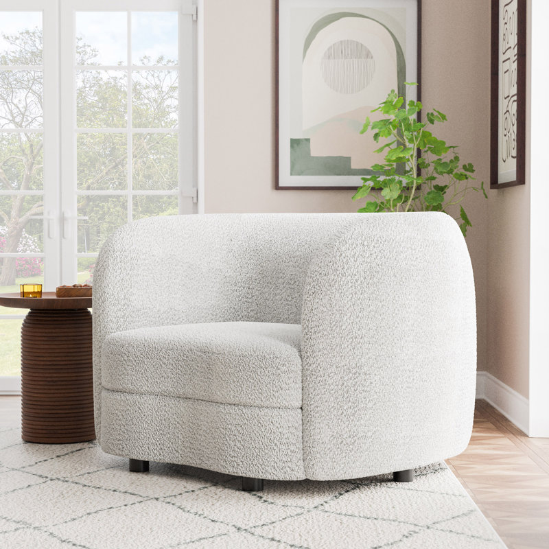 Celal Upholstered Barrel Chair, Off-White 100% Polyester