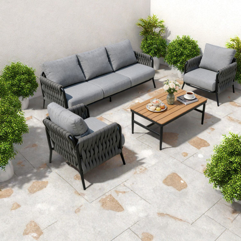 Canapé de patio spacieux en acier avec ensemble de corde moderne pour jardin
