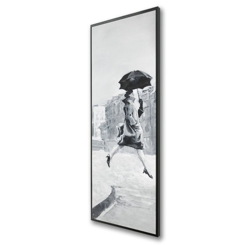 «Woman in the Rain», art sur toile encadré monochrome gris
